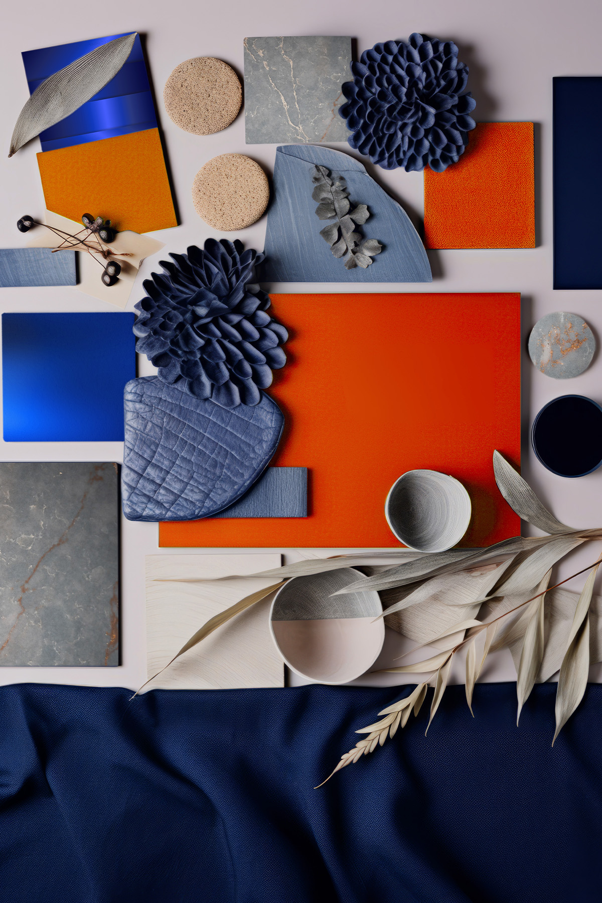 Moodboard cucina AstaLab colre blu e top Silestone